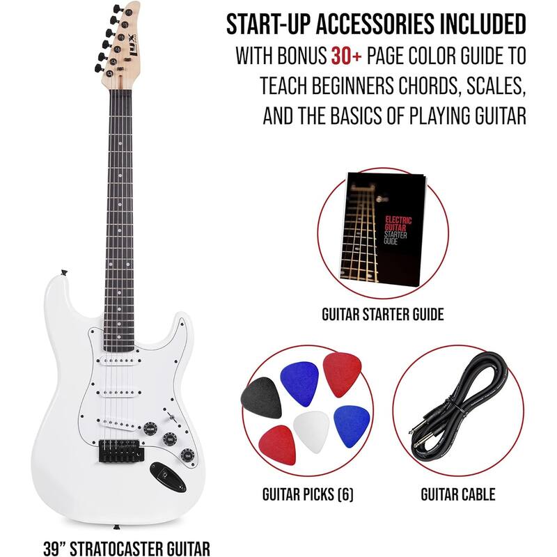 LyxPro CS 39" Electric Guitar Kit, Electric Guitar Beginner Kits with 6 Picks and More! Bed
